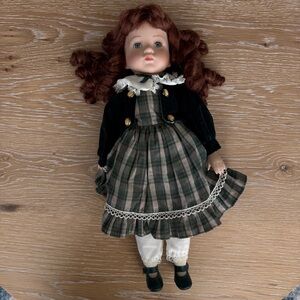 Vintage Seymour Mann Connoisseur Porcelain Doll Red Hair Plaid Dress